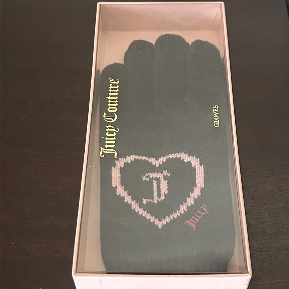 💕 Juicy Couture Knit Heart Logo Gloves Black 2010 Vintage NWT🧤